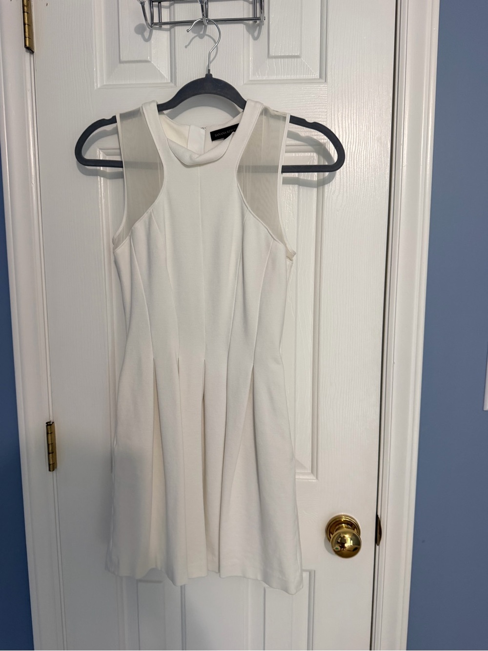 Banana Republic White Sleeveless A-Line Dress with Sheer Yoke